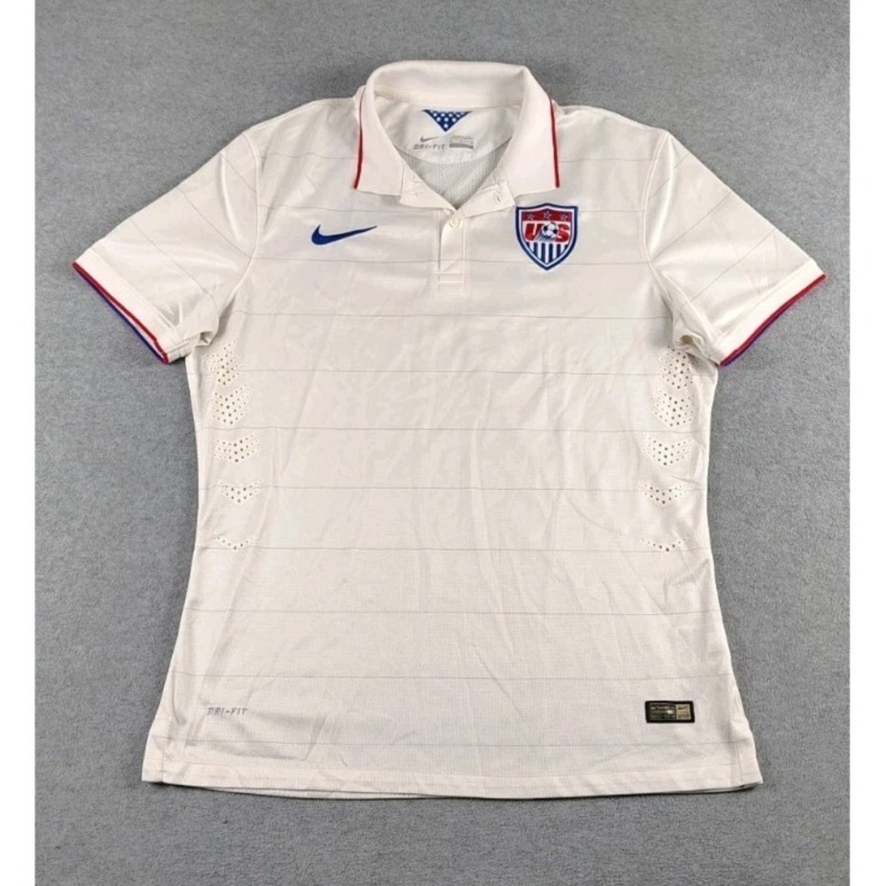 Nike Men's USA Soccer Polo Jersey 2014/15 Home White Blue Size Large XL